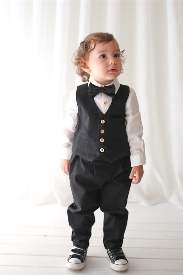 Black Linen Vest with Pants, Shirt, and Bow Tie