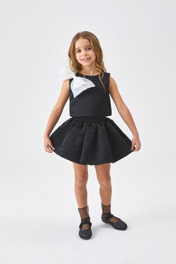 Black Organza Bow Girls' Two-Piece Set