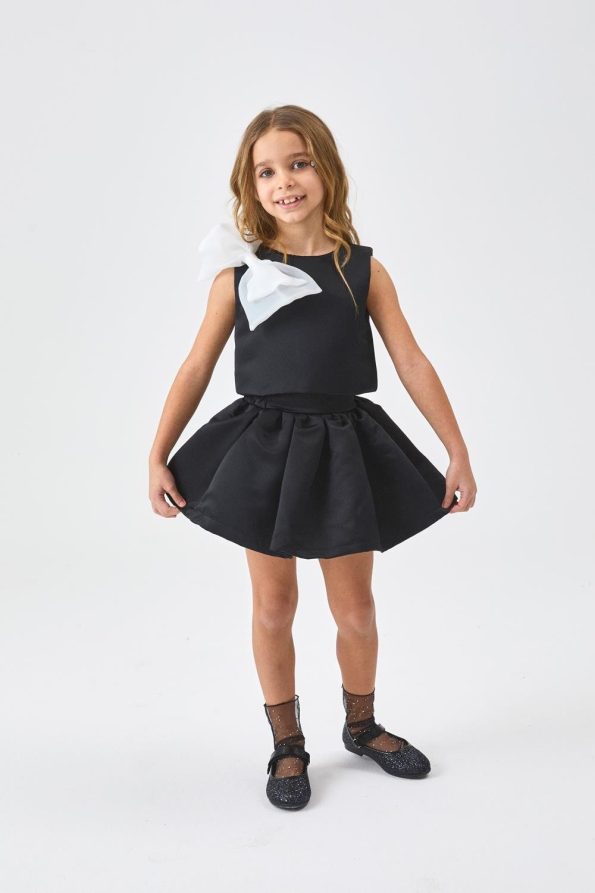Black Organza Bow Girls' Two-Piece Set