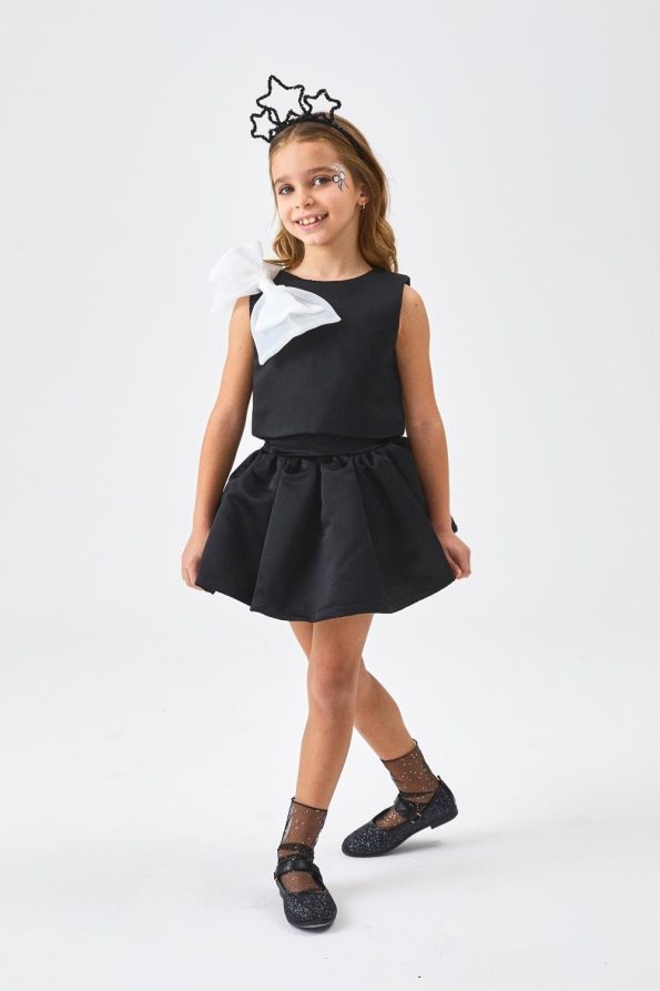 Black Organza Bow Girls' Two-Piece Set