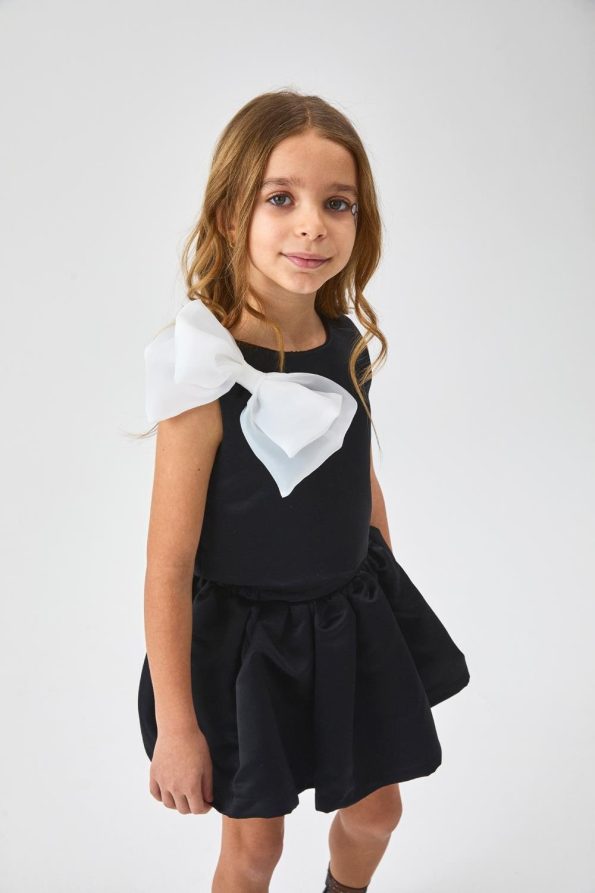 Black Organza Bow Girls' Two-Piece Set