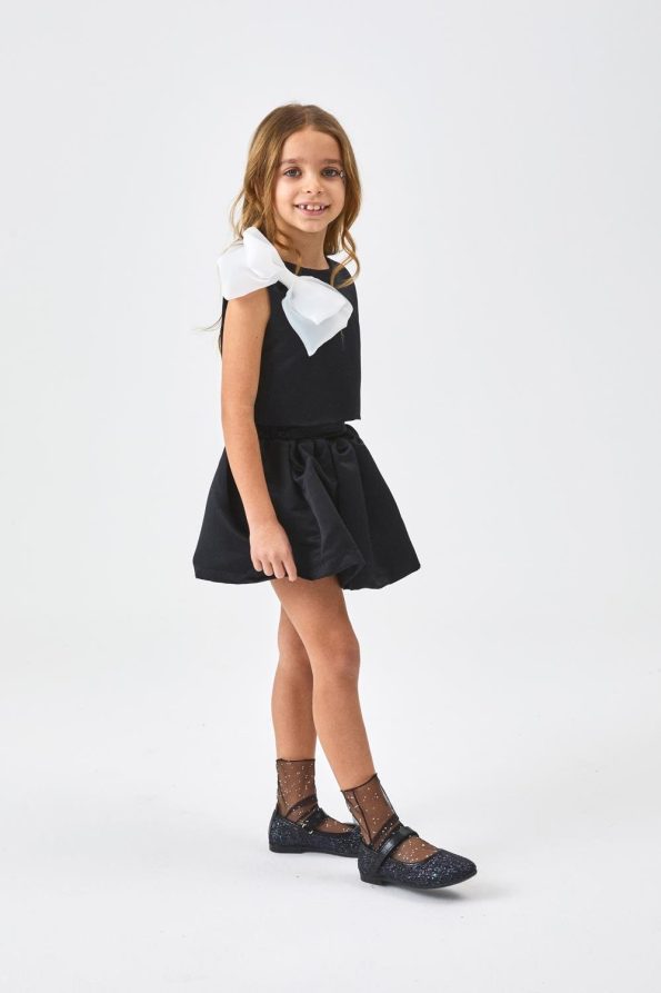 Black Organza Bow Girls' Two-Piece Set