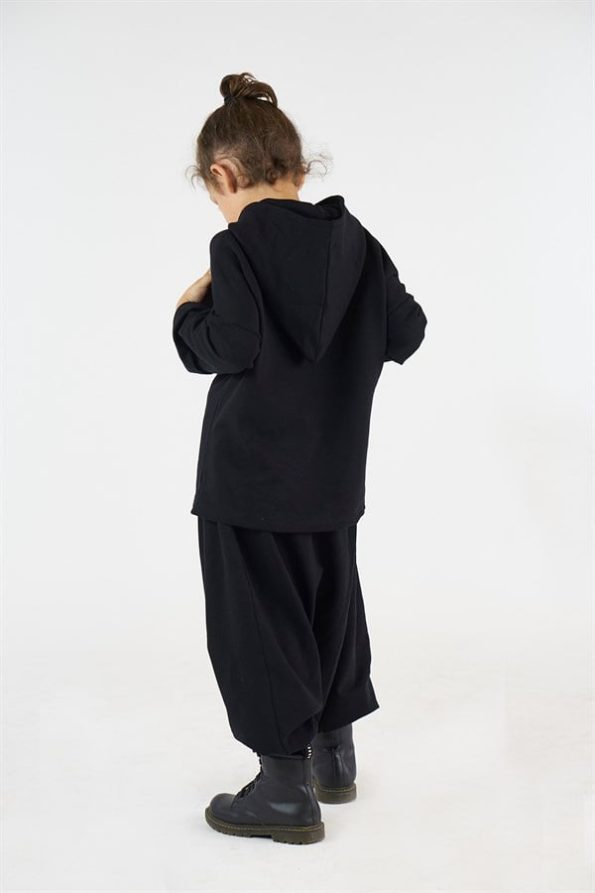 Black Cotton Samurai Set with Hoodie and Ethnic Pattern Beanie