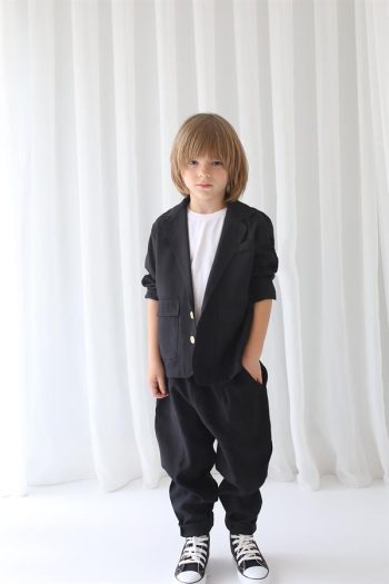 Black Tencel Relaxed Jacket + Black Tencel Carrot Pants