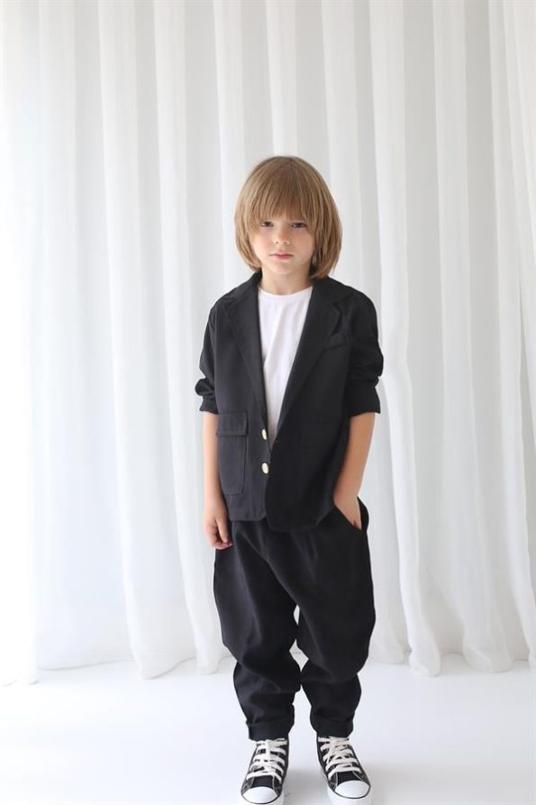 Black Tencel Relaxed Jacket + Black Tencel Carrot Pants