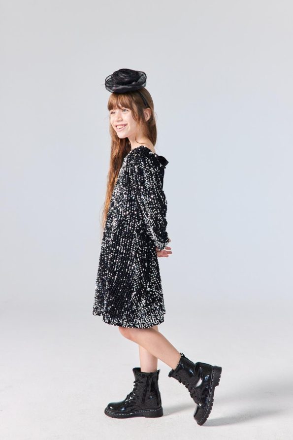 Black Velvet Dress with Sequins for Girls - Oriel
