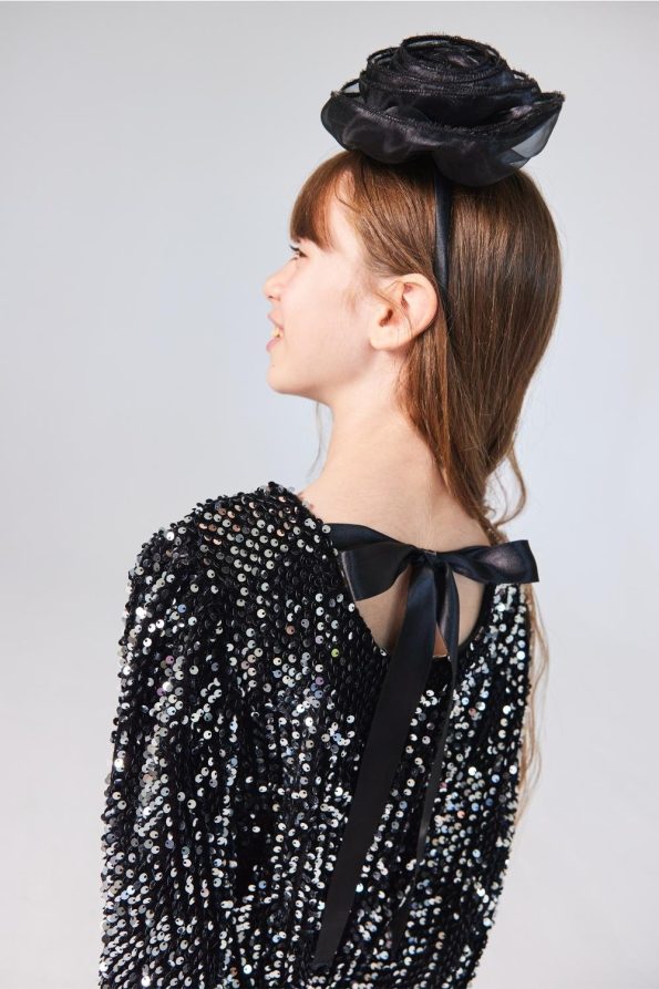 Black Velvet Dress with Sequins for Girls - Oriel