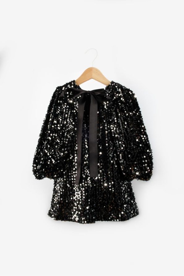 Black Velvet Dress with Sequins for Girls - Oriel