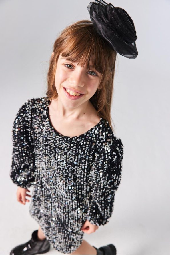 Black Velvet Dress with Sequins for Girls - Oriel