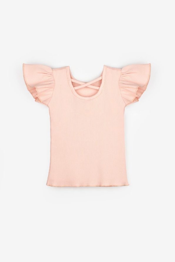 Salmon Cross-Back Trim Girls' T-Shirt - Julie