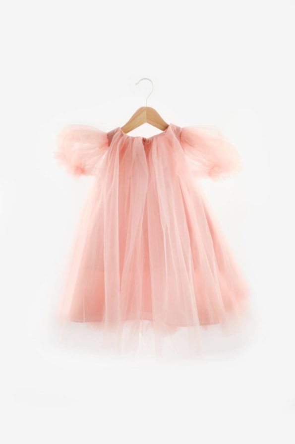 Salmon Short Sleeve Pom Pom Dress for Girls - Lavonne