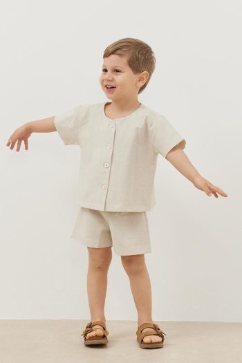 Beige Linen Set with Shorts