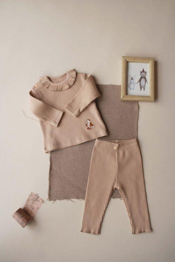 Milk Coffee Rabbit Embroidered Ruffled Girls Set