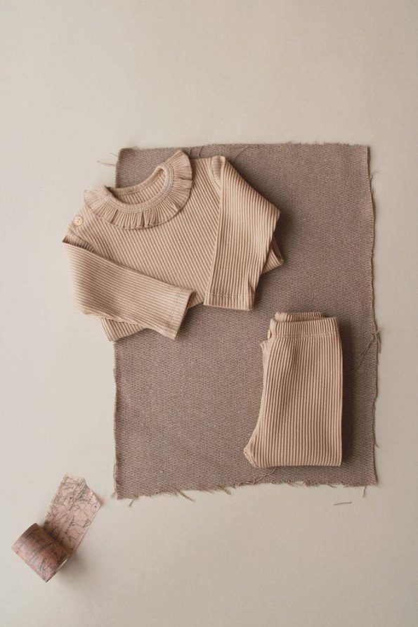 Milk Coffee Rabbit Embroidered Ruffled Girls Set
