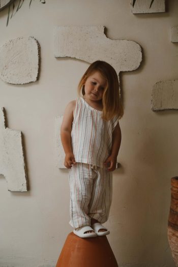Orange-Green Striped Tank Top and Pants Set