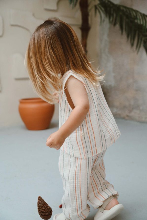 Orange-Green Striped Tank Top and Pants Set