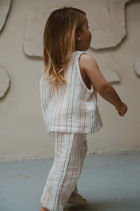 Orange-Green Striped Tank Top and Pants Set