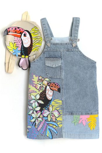 Printed Pocket Detailed Girls' Vest with Bag 2-9 Years Blue