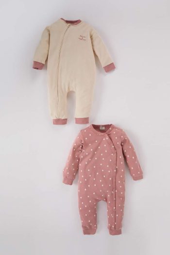 Baby Girl Newborn Printed Polka Dot Zipper Long Sleeve 2-Piece Jumpsuit