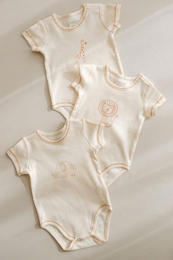 Lilabio 100% Raw Organic Cotton 3-Piece Short Sleeve Baby Body Animal