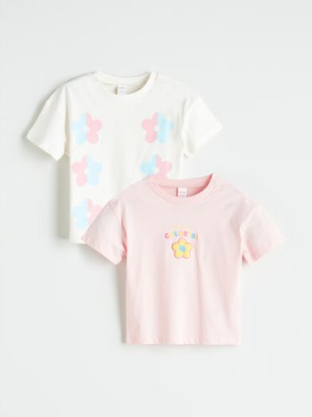 Ecru Crew Neck Floral Girls' T-Shirt 2 Piece