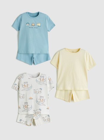 Blue Printed Baby Boy T-Shirt and Shorts 3 Sets