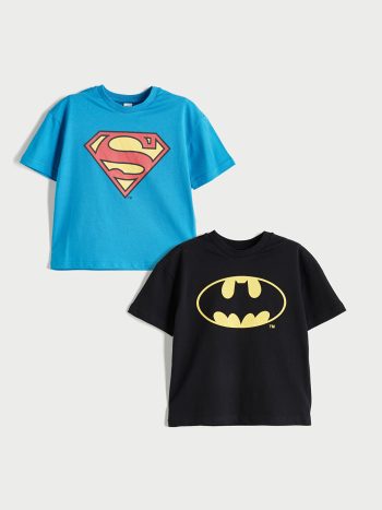 Black Batman and Superman Licensed Boy T-Shirt 2 Seck