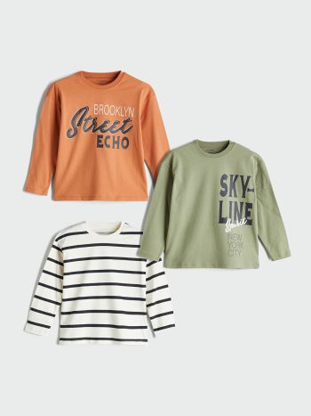 Orange Crew Neck Boy T-Shirt 3  Pcs