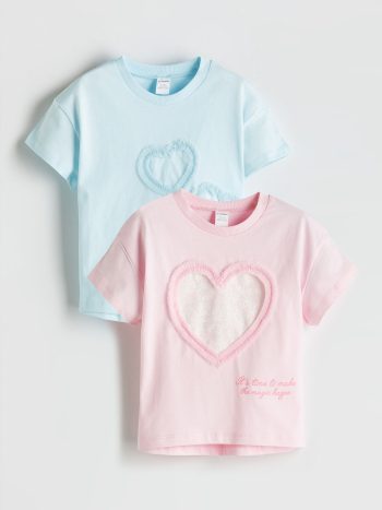 Blue Crew Neck Embroidered Girls' T-Shirt 2 pcs