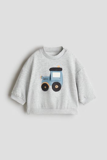 MOTIF DETAILED AND FURRY INSIDE SWEATSHIRT