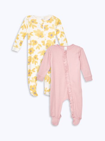 Ecru Crew Neck Printed Baby Girl Jumpsuit 2 pcs