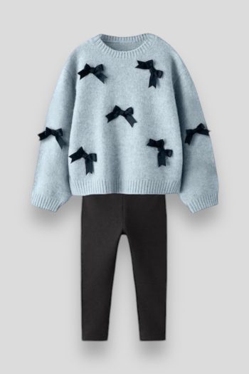 Knitwear Bow Detailed Sweater Tights Bottom-Top Set Girls