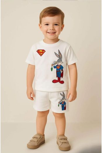 LittlePoffy Summer Kids Superman Bugs Bunny Bottom Top Set Shorts Double Set 100% Cotton