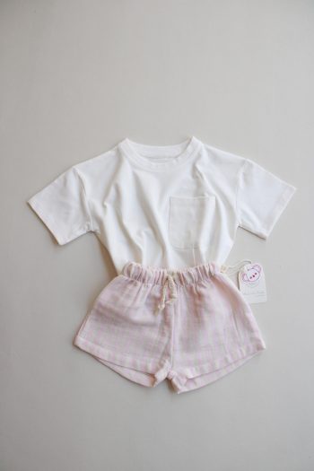 Pink Contrast Stitched Asymmetrical Shorts Set