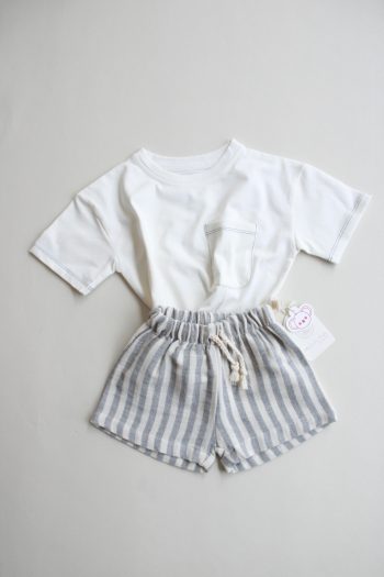 Gray Contrast Stitched Asymmetrical Shorts Set