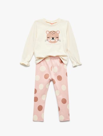 Baby Girl Cotton Long Sleeve Printed T-Shirt and Tights Set