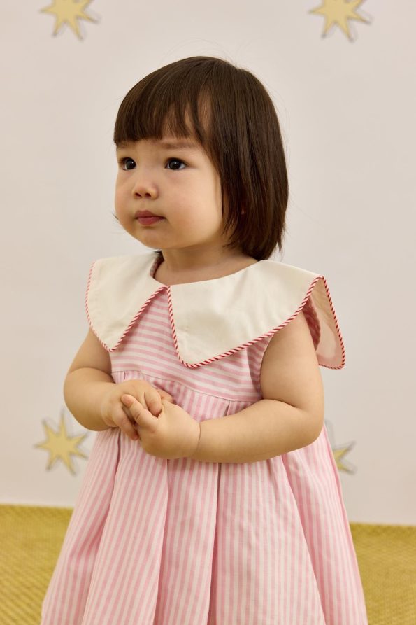 V-Neck Patterned Dress Striped Pink