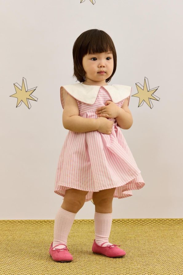 V-Neck Patterned Dress Striped Pink