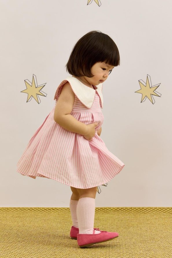 V-Neck Patterned Dress Striped Pink