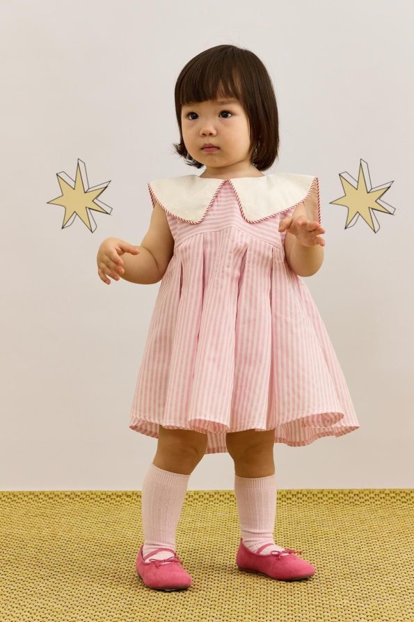 V-Neck Patterned Dress Striped Pink