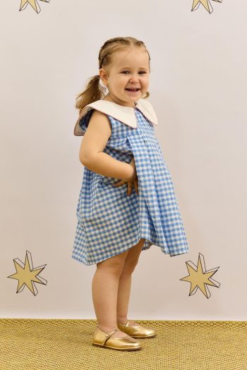 V-Neck Patterned Dress Gingham Blue