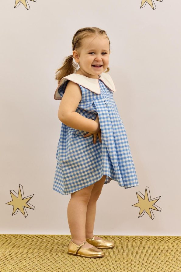 V-Neck Patterned Dress Gingham Blue