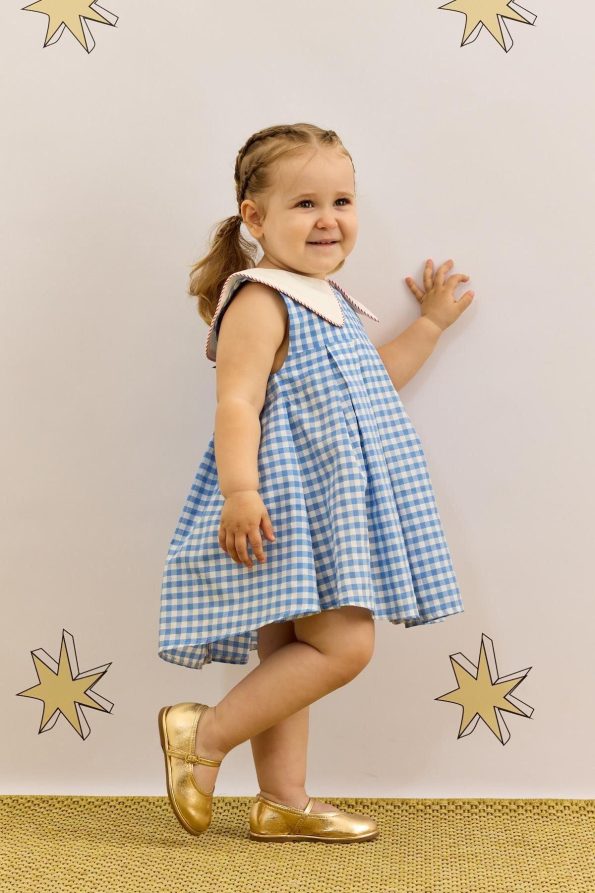 V-Neck Patterned Dress Gingham Blue