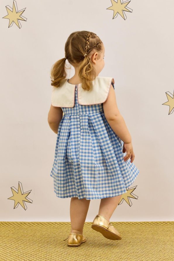 V-Neck Patterned Dress Gingham Blue