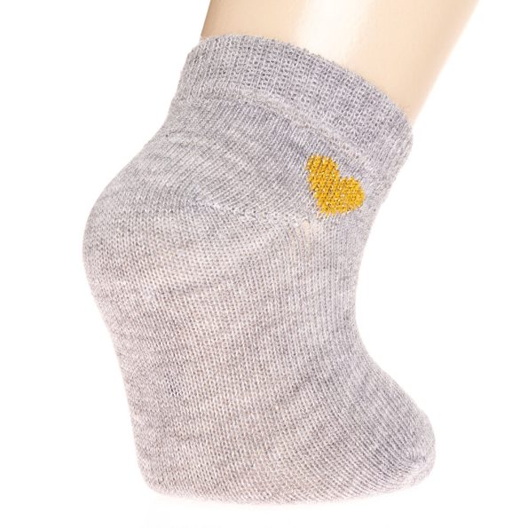 Girls' Black Ankle Socks with Heart Pattern - Set of 3