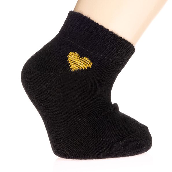 Girls' Black Ankle Socks with Heart Pattern - Set of 3