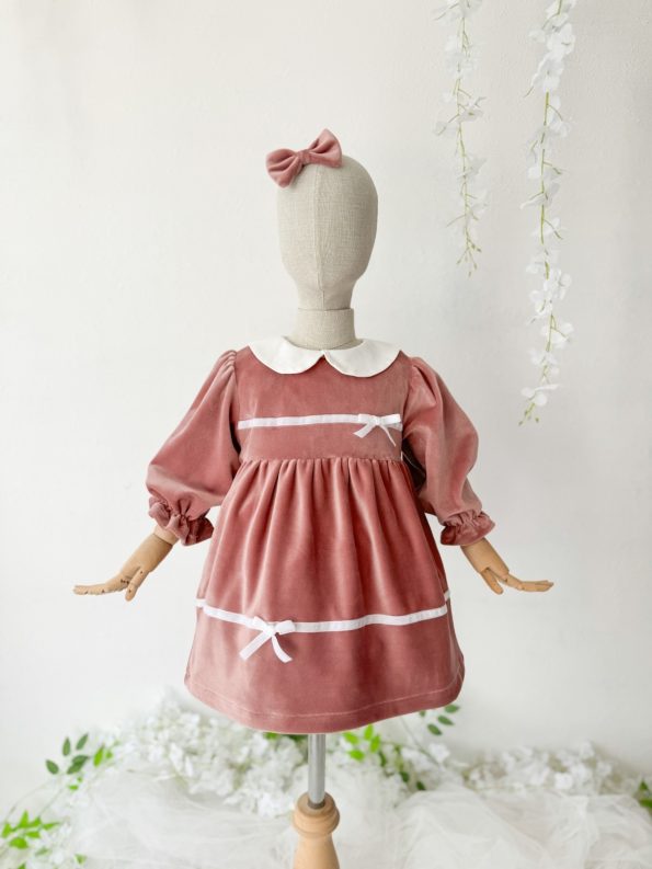Mild Velvet Baby Collar Dress with Hairpin