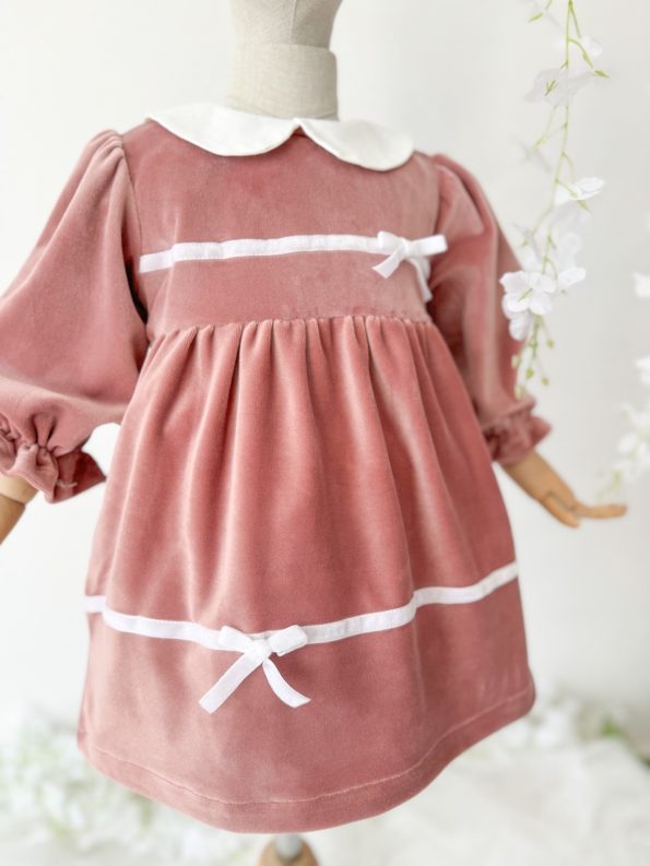 Mild Velvet Baby Collar Dress with Hairpin