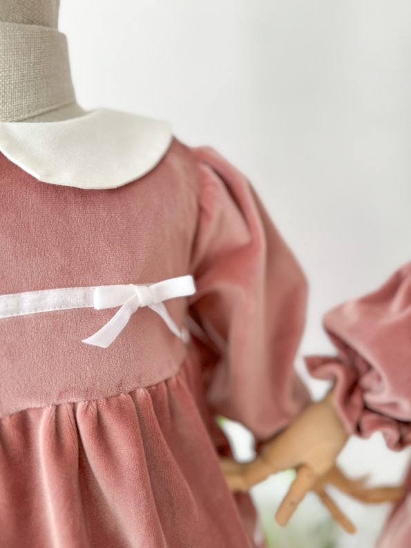 Mild Velvet Baby Collar Dress with Hairpin