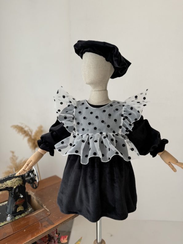 Black Velvet Dress with Tulle Vest
